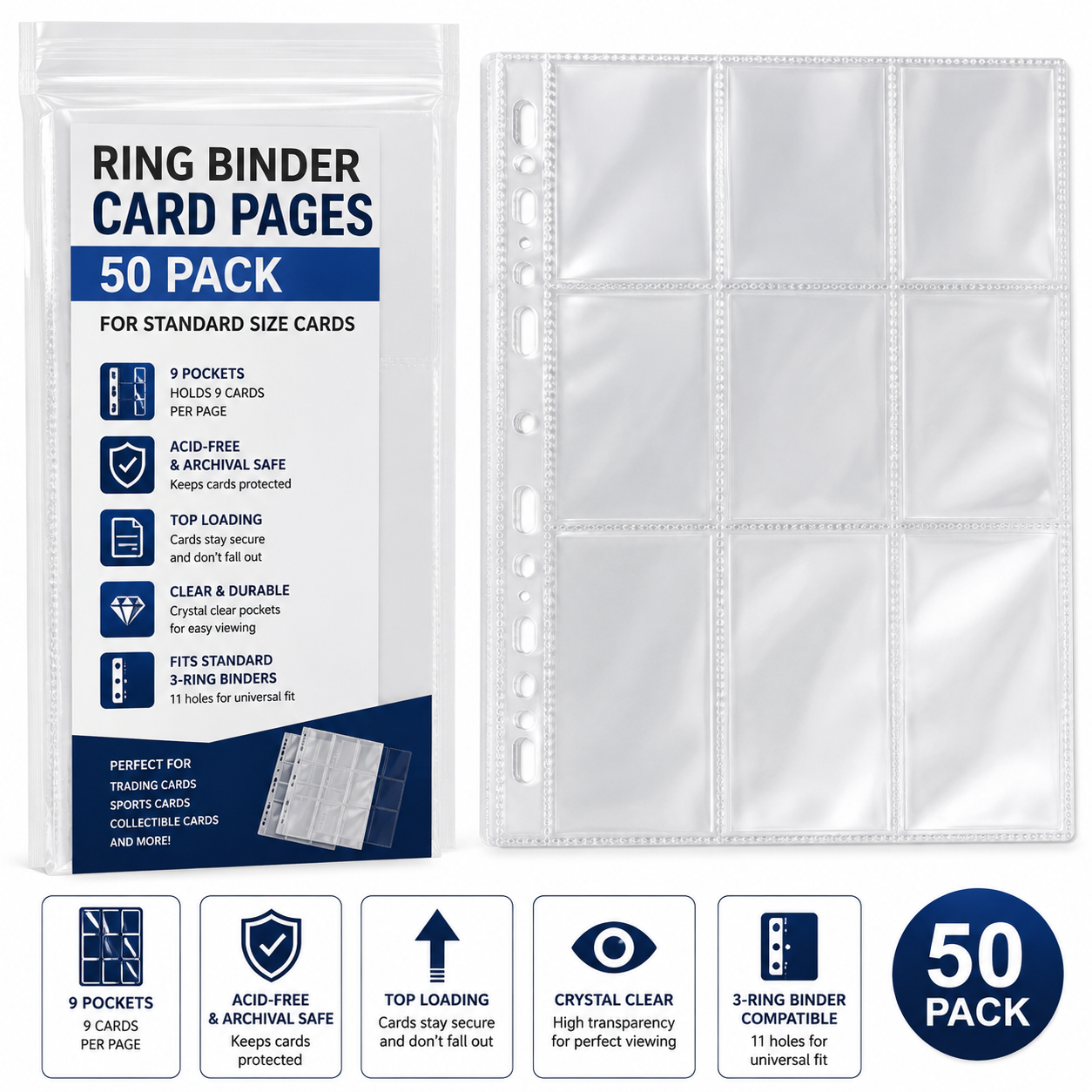 Ring Binder Card Pages 50 Pack